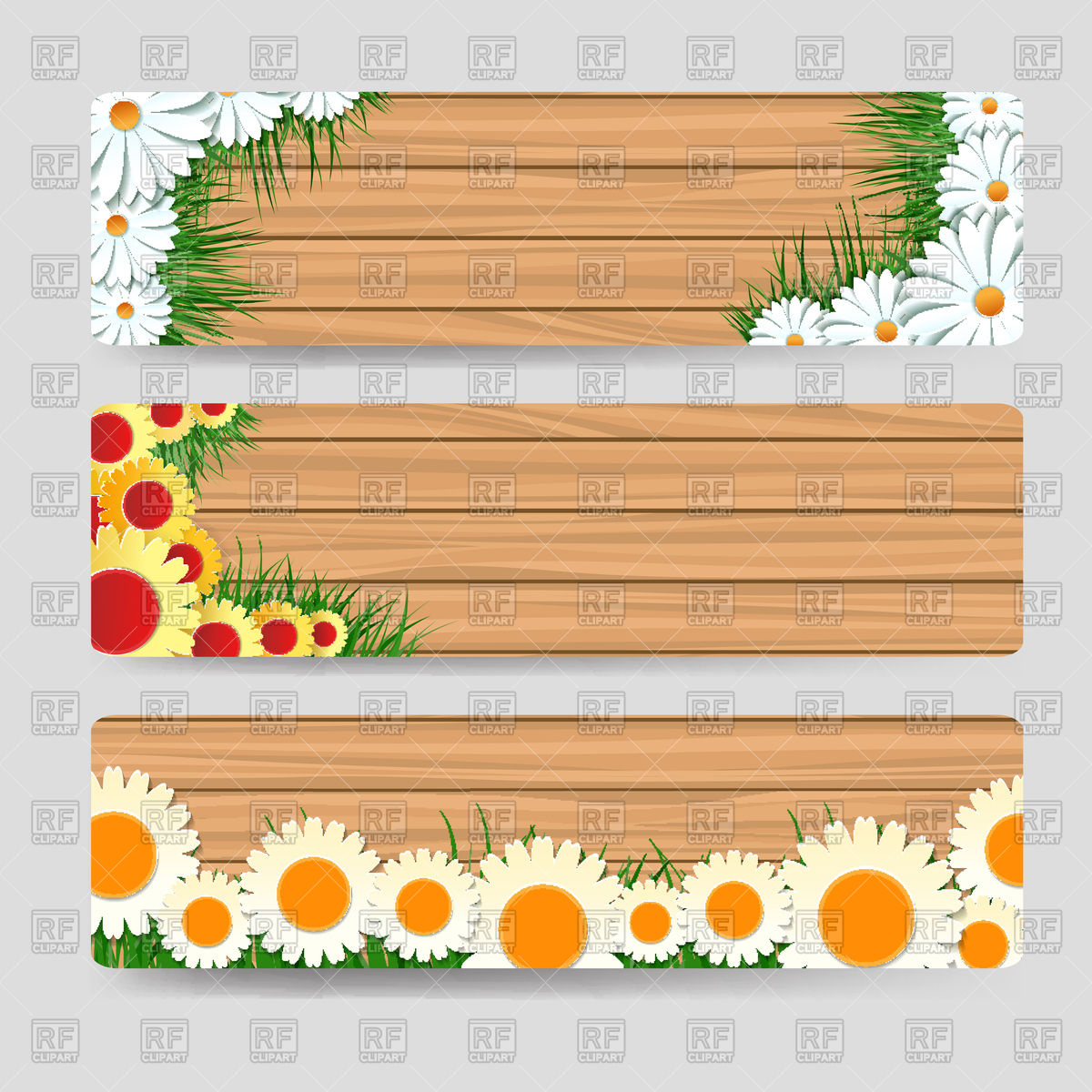 Wood Horizontal Banners Template With Grass And Flowers Vector 1200x1200 Wood Horizontal Banners Template With Grass And Flowers Vector