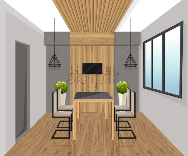 Interior Design Loft Style Vector Dining Table Wood Panel Decor 623x520 Interior Design Loft Style Vector Dining Table Wood Panel Decor