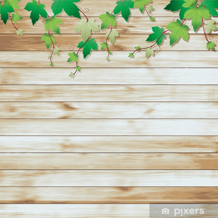 700x700 Vector Wood Plank With Green Leaves Decoration Wall Mural Pixers