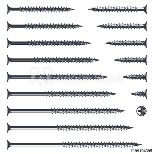 500x500 Set Of Screws Of Different Lengths On Wood And Drywall Monochrome