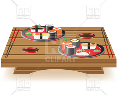 400x321 Suchi Served On Small Wooden Table Vector Image Of Food