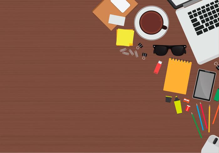 700x490 Office Supplies On Wood Table Vector