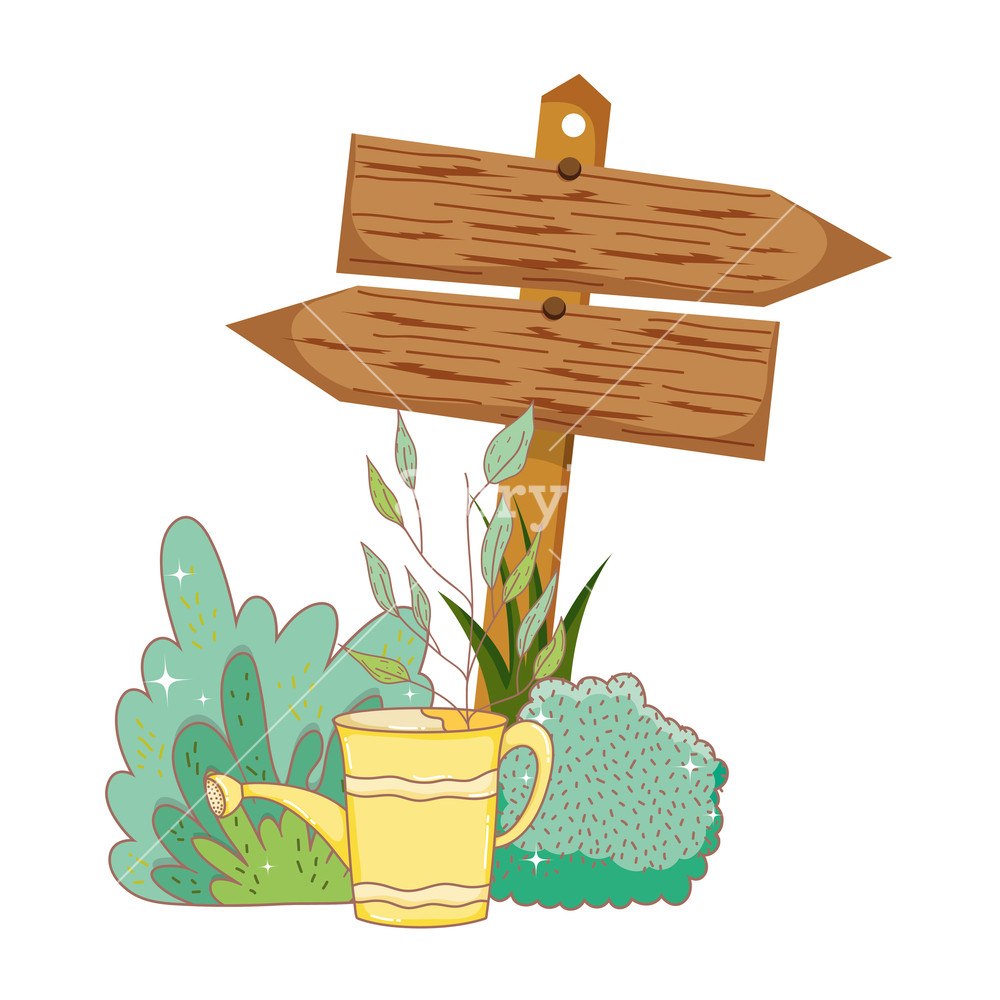 1000x1000 Garden With Wooden Arrow Signal Vector Illustration Design Royalty