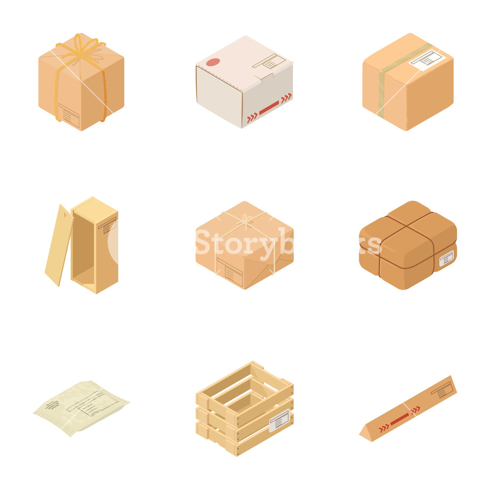 1000x1000 Wooden Box Icons Set Isometric Set Of Wooden Box Vector Icons