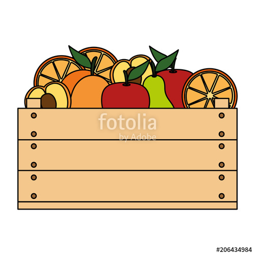 500x500 Delicious Fruits In Wooden Box Vector Illustration Design Stock