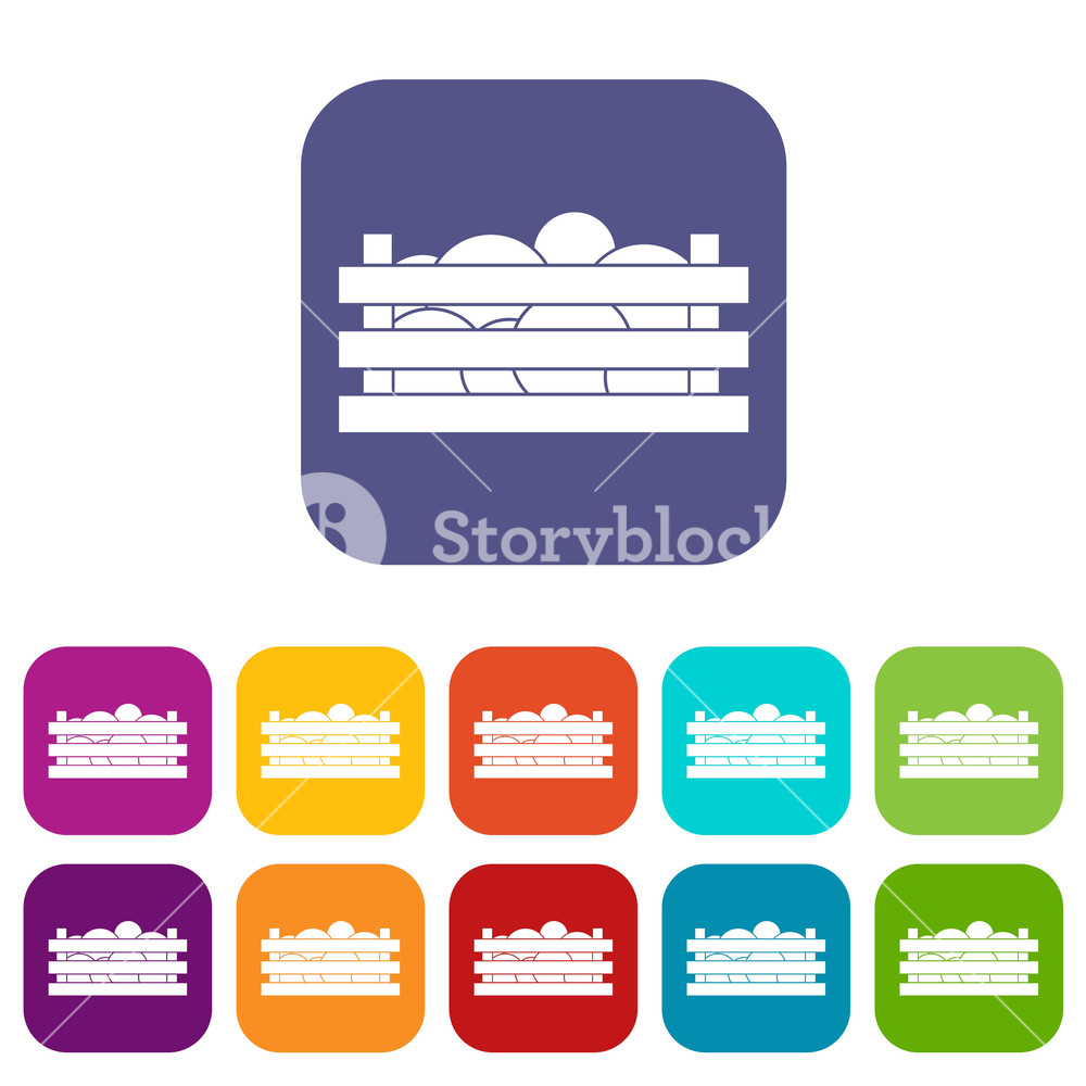 Watermelons In Wooden Crate Icons Set Vector Illustration In Flat 1000x1000 Watermelons In Wooden Crate Icons Set Vector Illustration In Flat