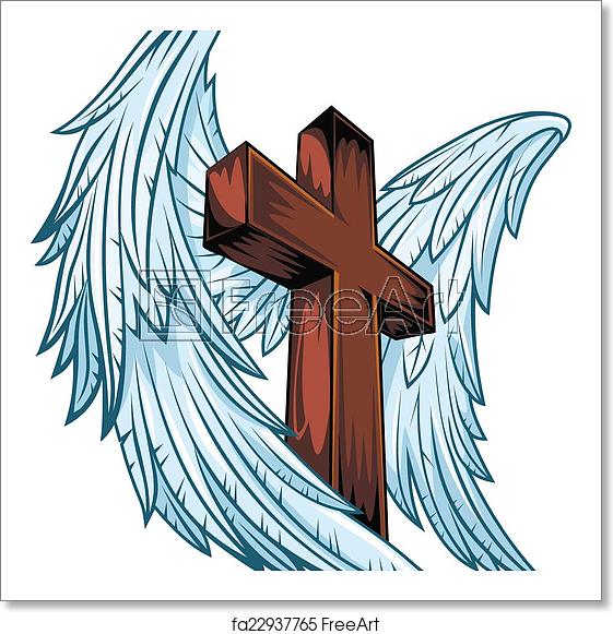 561x581 Free Art Print Of Angel Wings With Wooden Cross Angel Wings