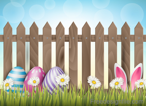 Easter Spring Background With Wooden Fence Vector Free Download 500x364 Easter Spring Background With Wooden Fence Vector Free Download