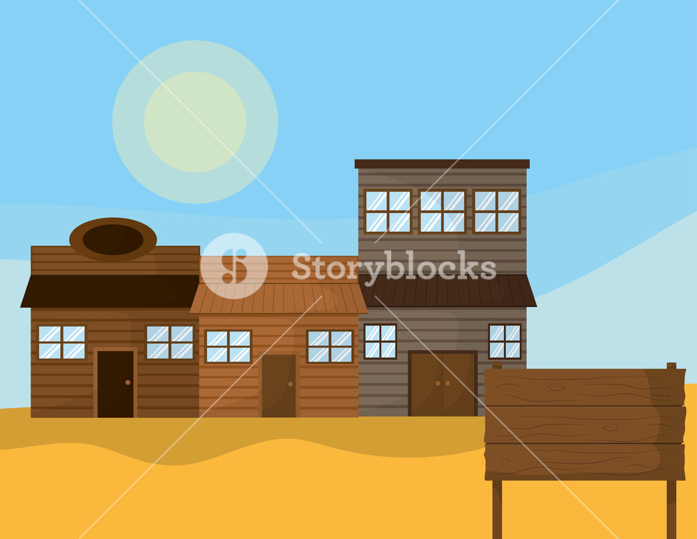 1000x774 Western Town With Wooden Houses Vector Illustration Graphic Design