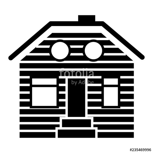 500x500 Wooden House Solid Icon Suburban Family House Vector Illustration