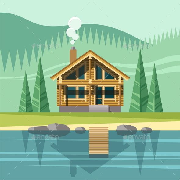 590x590 Chalet, Wooden House, Eco House Vector Flat Illustration Vector