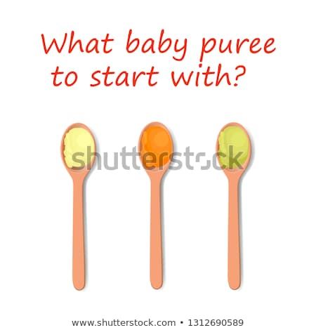 450x470 Green, Yellow And Orange Baby Purees In Wooden Isolated Spoons