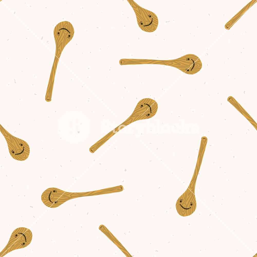 1000x1000 Cute Wooden Spoon Kitchen Utensil Illustration Seamless Vector