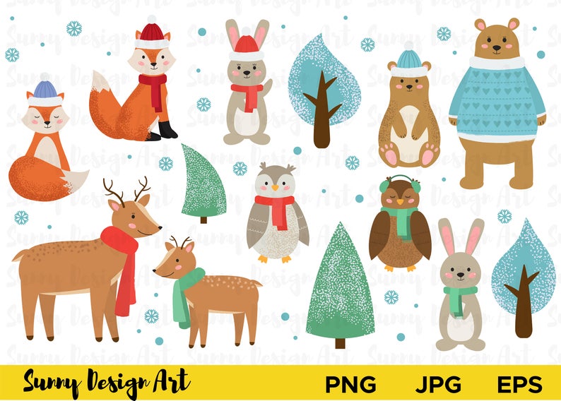 Winter Animals Clipart Cute Forest Animals Vector Woodland Etsy 794x568 Winter Animals Clipart Cute Forest Animals Vector Woodland Etsy