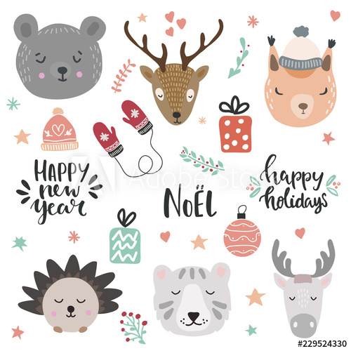 Woodland Animals Vector Illustration Set Of Christmas And Winter 500x500 Woodland Animals Vector Illustration Set Of Christmas And Winter