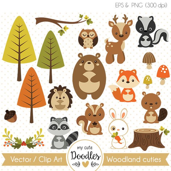 Woodland Clipart, Cute Woodland Animal, Woodland Nursery Baby 570x570 Woodland Clipart, Cute Woodland Animal, Woodland Nursery Baby
