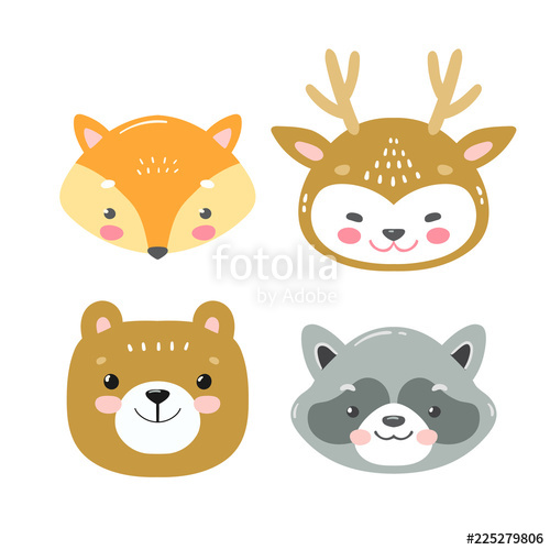 500x500 Set Of Vector Woodland Animals In Cartoon Style Cute Smiley Fox