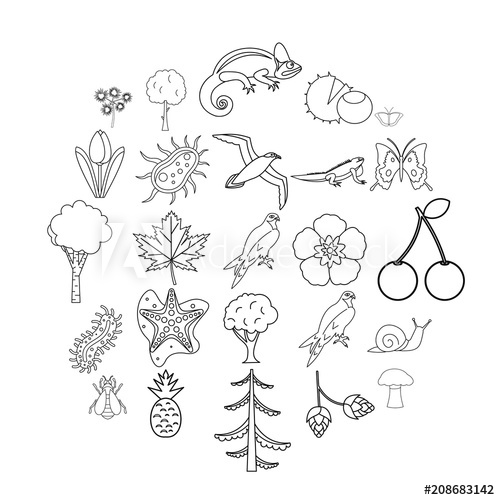 500x500 Woodland Icons Set Outline Set Of Woodland Vector Icons