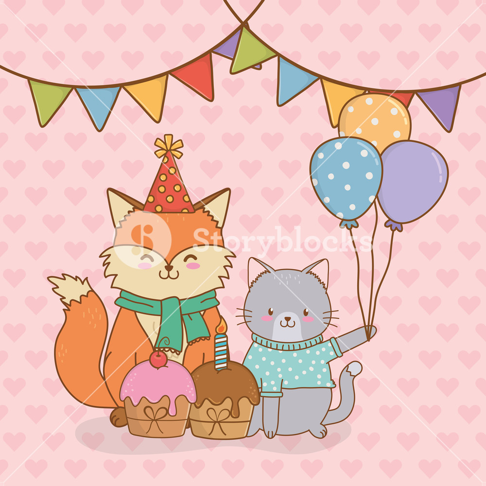 1000x1000 Birthday Card With Cute Animals Woodland Vector Illustration