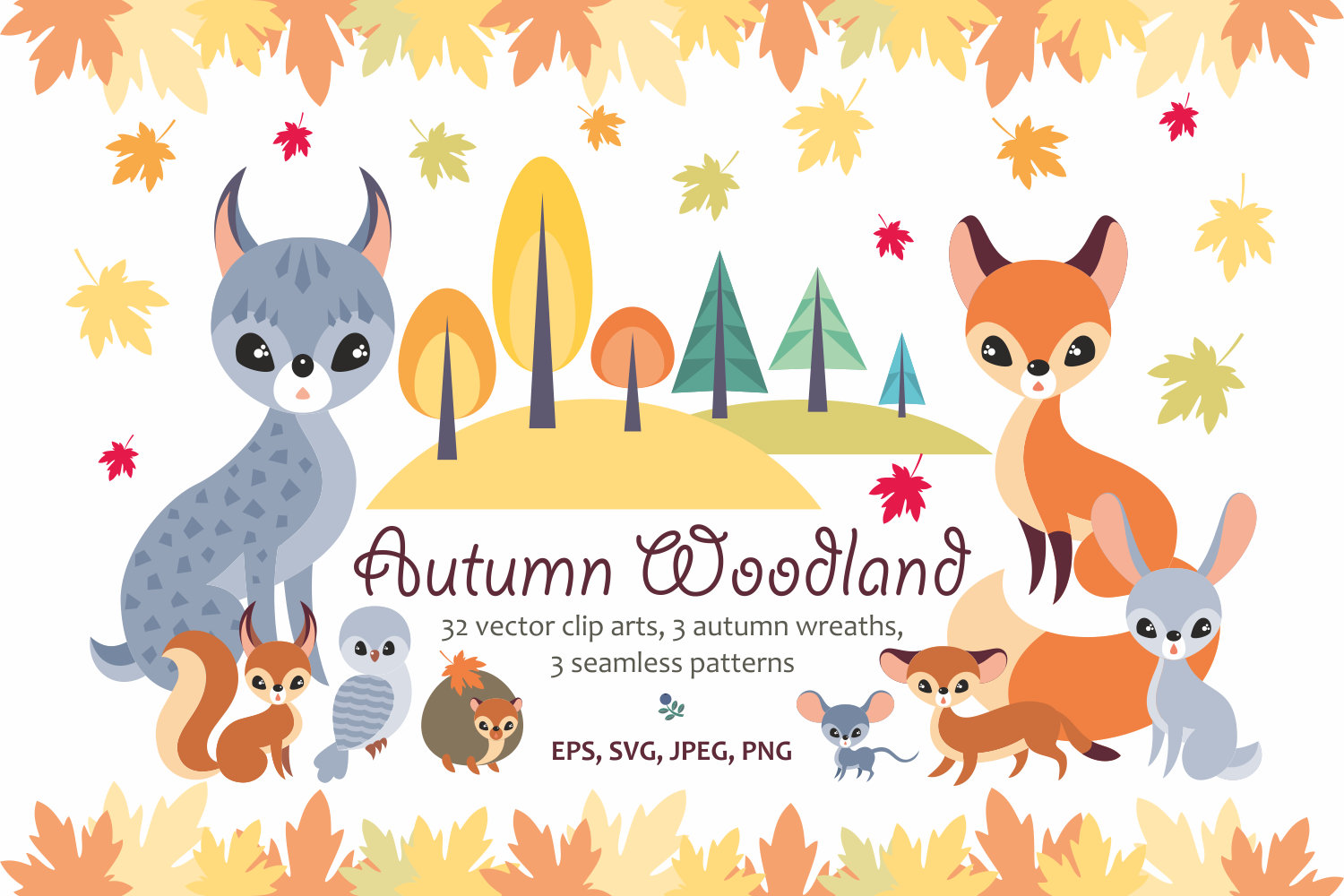 1500x1000 Autumn Woodland Vector Animals And Plants