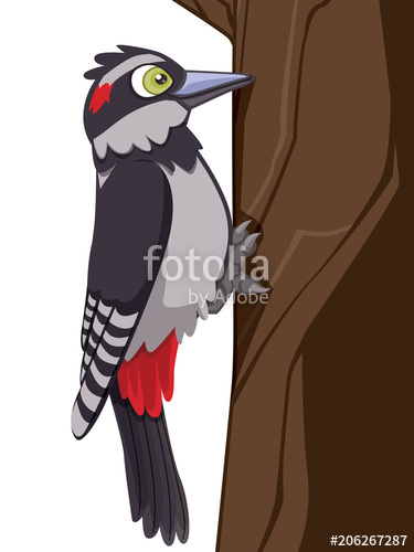 375x500 Realistic Cartoon Woodpecker Vector Illustration Standing On Tree