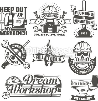 Set Of Vintage Logos To Repair Workshop, Tool Shop Or Something 411x420 Set Of Vintage Logos To Repair Workshop, Tool Shop Or Something