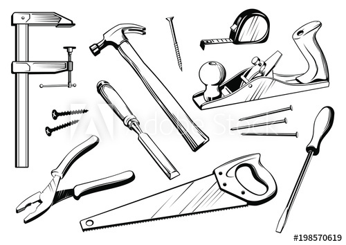 Vector Set Of Joiner's Tools Black And White Elements 500x354 Vector Set Of Joiner's Tools Black And White Elements