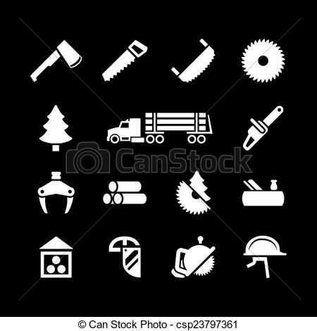 450x470 Set Icons Of Sawmill, Timber, Lumber And Woodworking Isolated