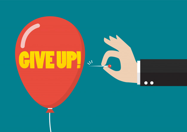 Hand Pushing Needle To Pop The Give Up Word Balloon Vector 626x442 Hand Pushing Needle To Pop The Give Up Word Balloon Vector