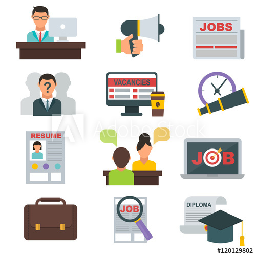 500x500 Vector Job Search Icon Set Computer Office Concept Human