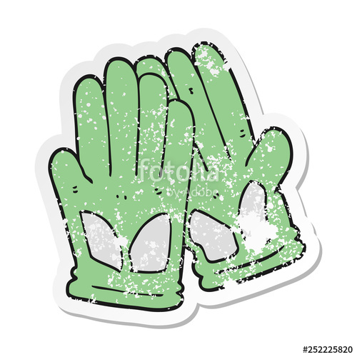 500x500 Distressed Sticker Of A Cartoon Garden Work Gloves Stock Image