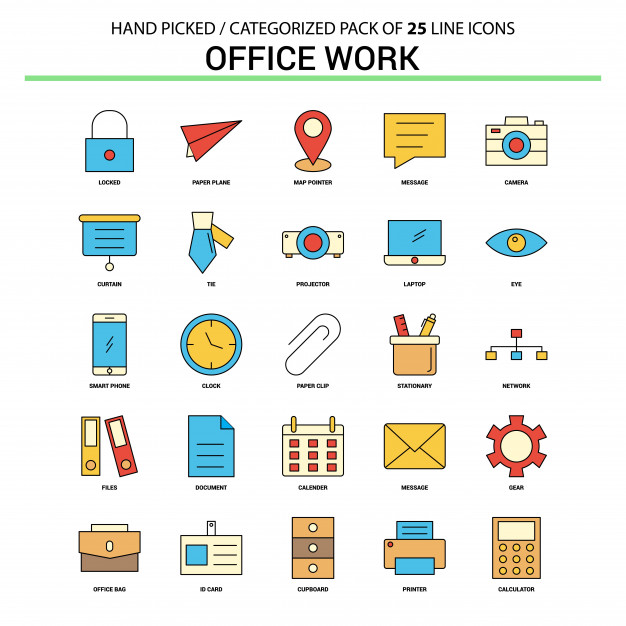 626x626 Office Work Flat Line Icon Set Vector Free Download