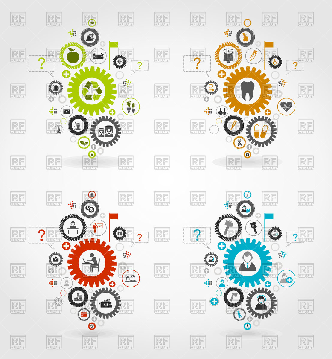 1108x1200 Gear Wheels With Health, Eco, Business And Work Icons Vector Image