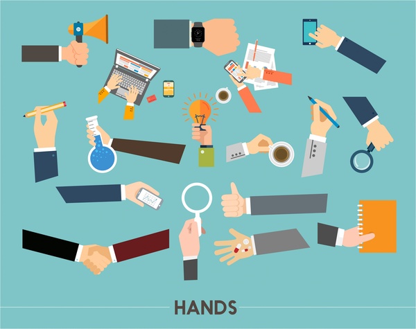 600x475 Hands Vector Illustration With Ordinary Work Activities Free