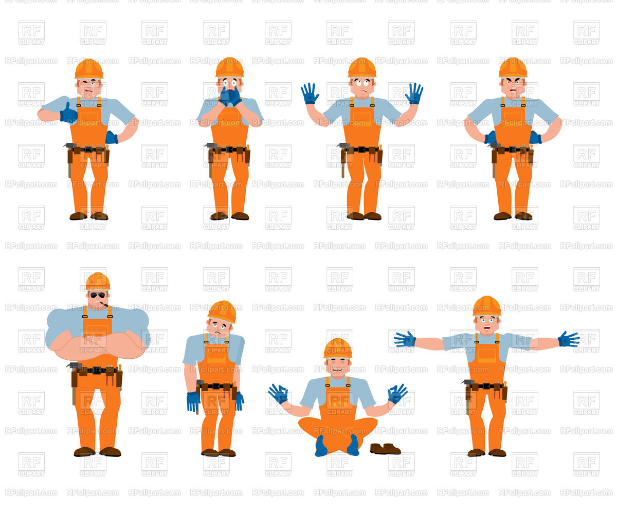 1200x1000 Builder Set Poses And Motion Worker In Protective Helmet Vector