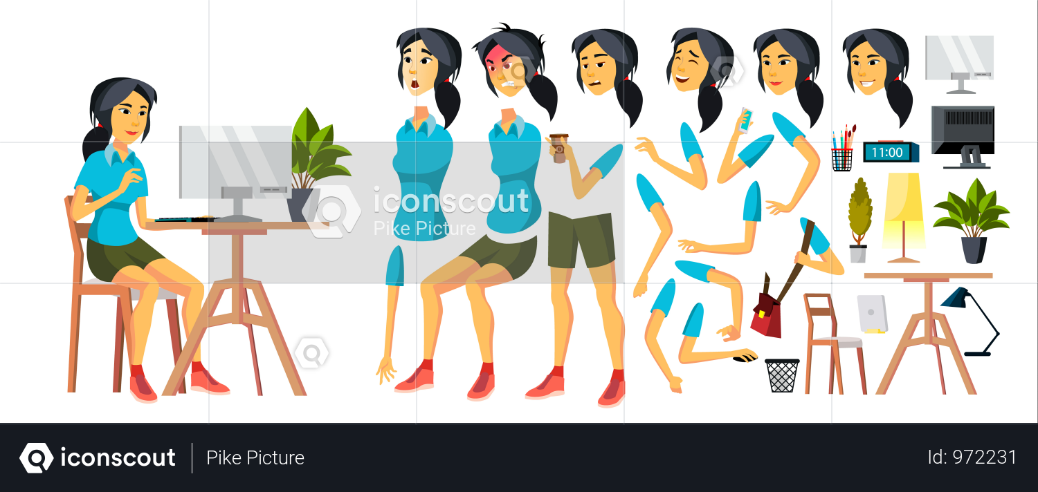 1500x712 Premium Office Worker Vector Woman Modern Employee, Laborer