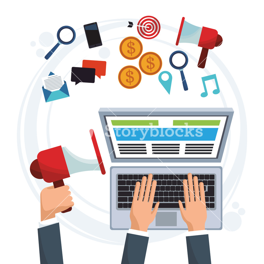 1000x1000 Hand Business Man Working Computer Digital Marketing Vector