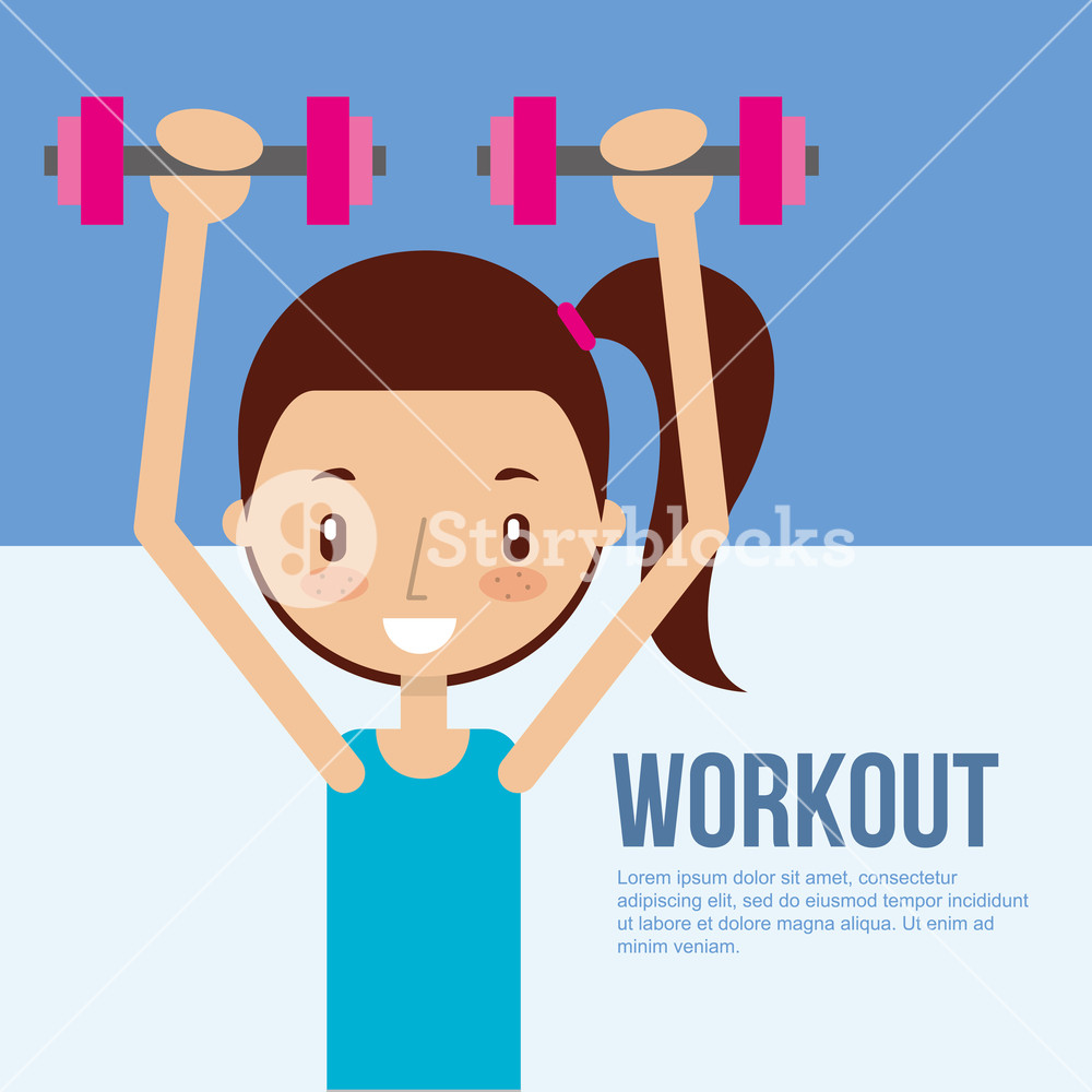 1000x1000 Cute Girl Training With Dumbbell Fitness Workout Vector