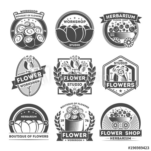 500x500 Flower Studio Vintage Label Set Isolated Vector Illustration