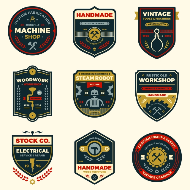 640x640 Vintage Handmade Machine Workshop Electrical Vector Logo Template