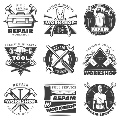 400x400 White Isolated Vintage Repair Workshop Logo Vector Illustration