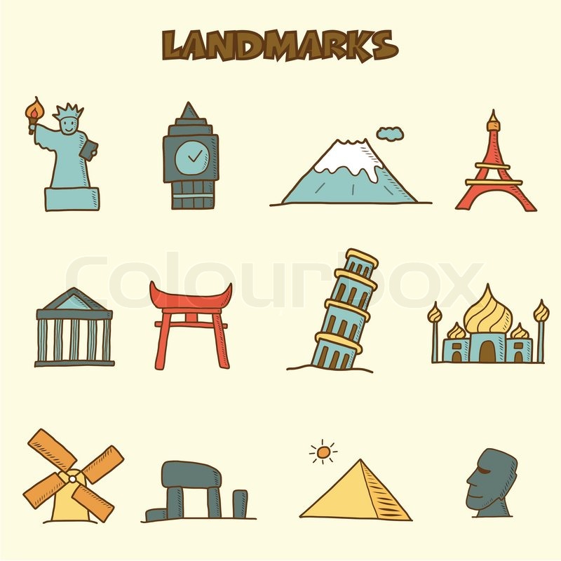 800x800 Landmarks Doodle Icons, Vector Hand Stock Vector Colourbox