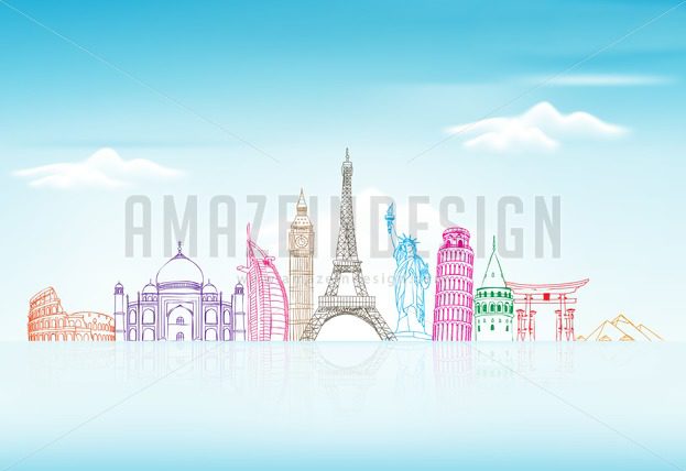 623x428 Travel Background With Famous Landmarks Vector