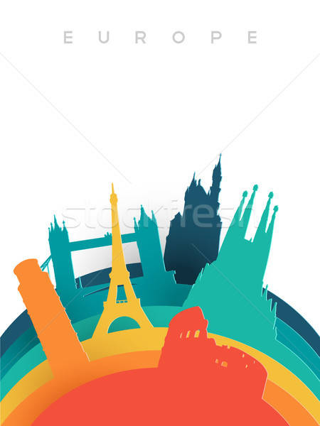 450x600 Travel Europe Paper Cut World Landmarks Vector Illustration