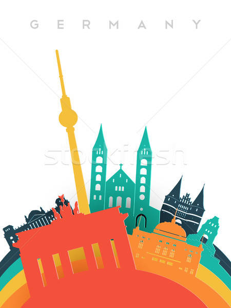450x600 Travel Germany Paper Cut World Landmarks Vector Illustration