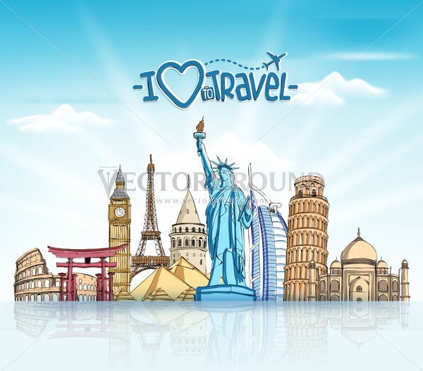 600x527 Travel And Tourism Vector Background With Famous World Landmarks