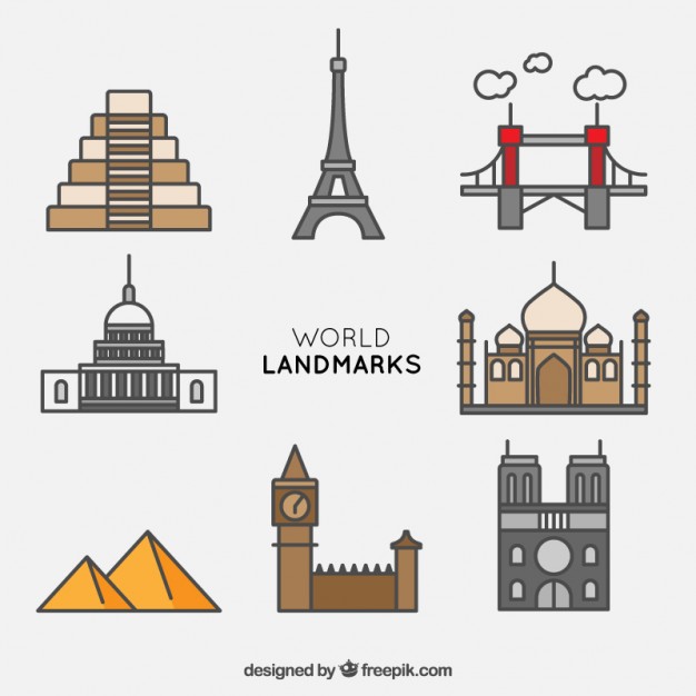 626x626 Collection Of World Landmark With Outline Vector Free Download