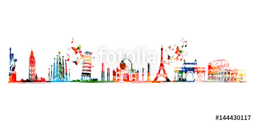 500x242 Travel And Tourism Background Famous World Landmarks Vector