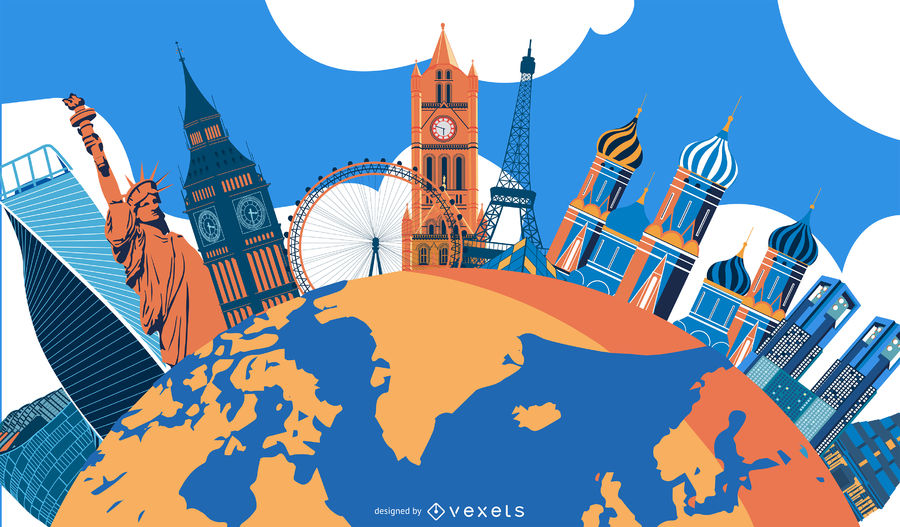900x527 World Landmarks Illustration Design