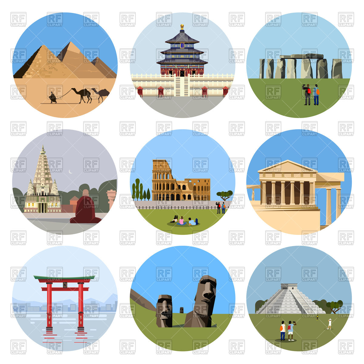 1200x1200 World Landmarks Flat Icon Set Vector Image Of Travel Kannaa